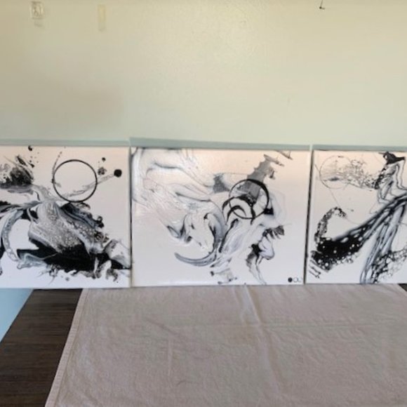 Three Black & White Abstract Paintings